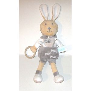 Doudou Lapin Perlim Tralala Pouet Pouet Baby Nat - Peluche Lapin Anneau - Occasion