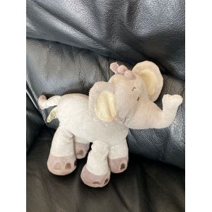 Peluche doudou &eacute;l&eacute;phant gris MOTS D'ENFANTS Leclerc oreilles beige 20 cm - Occasion
