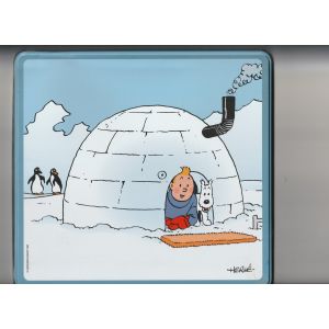tintin herg&eacute; 2003,boite a g&acirc;teau delacre en fer,igloo - Occasion