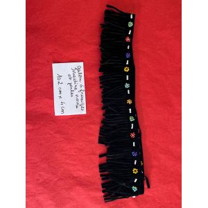 1 Galon À Franges En Suédine Noire Et Parement De Perles Multicolores - Occasion
