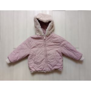 Manteau. Doudoune Reversible Rose Et Fausse Fourrure &Agrave; Capuche. Zara. Taille 4 - 5 Ans. 110 Cm - Occasion