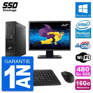 PC Fujitsu E510 DT Ecran 22" Pentium G2020 RAM 16Go SSD 480Go Windows 10 Wifi - Occasion