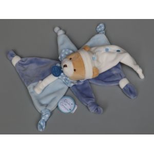 Doudou Ours Bleu Blanc Attache Tétine Doudou Et Compagnie - Occasion