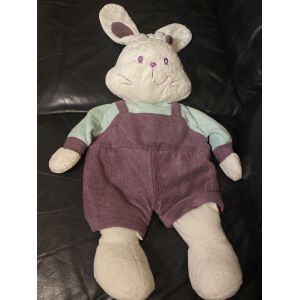 Tr&egrave;s grand doudou peluche lapin range pygama violet blanc et bleu francoise saget 68cm - Occasion