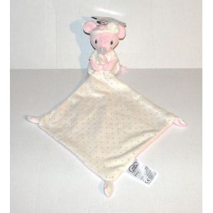 doudou souris rose mouchoir blanc a pois brillants mots d'enfants - Occasion