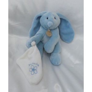 Doudou Peluche Lapin Bleu Assis Mouchoir Blanc Mon Doudou Fleur Doudou Et Compagnie - Occasion