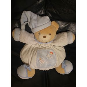 Doudou Patapouf Ours Blanc Bleu Blue Laine Enfant Kaloo Brodé 28-30cm - Occasion