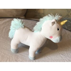 Licorne Blanche Crini&egrave;re Queue Pattes Museau Bleues Claires Corne Jaune Peluche Petits Enfants B&eacute;b&eacute;s - Occasion