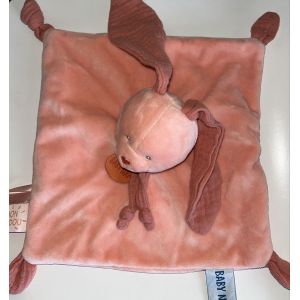 Doudou lapin Baby nat velours coton lange terracota jouet peluche b&eacute;b&eacute; - Occasion