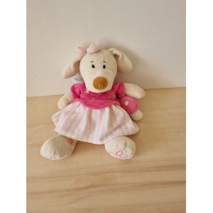 Doudou Peluche Chien Fille Blanc Rose Champignon Mare Mama - Occasion