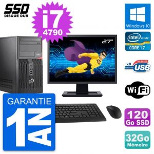 PC Tour Fujitsu P520 Ecran 27" Intel i7-4790 RAM 32Go SSD 120Go Windows 10 Wifi - Occasion