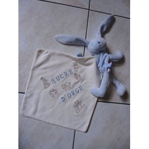 Doudou Peluche Mouchoir Lapin Bleu Cajou Ours Brodé Sucre D'orge - Occasion
