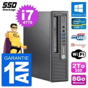Mini PC HP EliteDesk 800 G1 USDT Intel i7-4770 RAM 8Go SSD 2To Windows 10 Wifi - Occasion