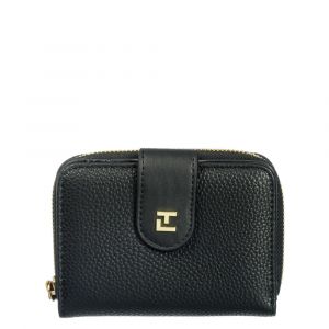 <p>Portefeuille compact Ted Lapidus Jara.<br />Des lignes simples pour ce portefeuille structuré et souple à la fois.<br />Le volet avant protège 5 fentes pour cartes type bancaire, 2 poches plaquées multifonctions.<br />Au dos, un porte-monnaie à 2 souff