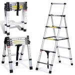Cecaylie Échelle télescopique Pliable - en Aluminium - 1,4 m + 1,7 m - Cadre A - 4 + 5 échelons - Antidérapante - Charge maximale : 150 kg (HAOHUOBPY, neuf)