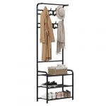 Innotic Porte-Manteau 3-en-1 pour Entr&eacute;e, Meuble avec 3 &Eacute;tag&egrave;res &agrave; Chaussures et 16 Crochets, 182cm sur Pieds en Acier, Vestiaire pour Couloir, Noir (Jump Into More Wonders Shop, neuf)