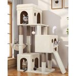 Globlazer Arbre a Chat Beige pour 2-4 Chat avec 3 Grandes Niches 40 * 33 * 35cm, Plateforme, Planche Sisal, Panier, Peluche Jouets, Stable Arbres &agrave; Chats Hauteur 133 cm pour Gros Chats (F52B, Beige) (Globlazer For Your Pet, neuf)