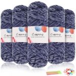 Coopay Laine Chenille Velout&eacute;e, 500g (5 x 100g), Pelote de Laine &agrave; Tricoter Douce, &Eacute;paisseur de 3mm, Super Moelleuse Fil Chenille Pour Crochet Tricot &Eacute;charpe, Couverture, Chaussettes - Bleu Et Gris (YutongTech, neuf)