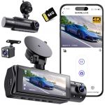 SHRINLUCK X5 4K WiFi Dashcam Voiture Avant Arri&egrave;re Int&eacute;rieur, Carte SD 64G, 2160P+1080P+1080P FHD 3 Canaux Dash Cam,Camera Voiture Triple 360&deg; Tous C&ocirc;t&eacute;s,G-Capteur,WDR,Vision Nocturne,24H Mode Parking (NaDuiShangMao, neuf)