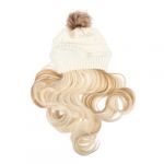 MUCKLILY Bonnet Tricoté Avec Cheveux Longs Ondulés Bonnet Avec Perruque Amovible Femme Hiver Extérieur Ruban Auto-agrippant Naturel Blanc Avec Cheveux Dorés (Senike, neuf)