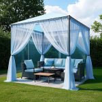 BTTO Rideaux d'extérieur, Lot de 2 Rideau Voilage Moustiquaire Exterieur Lumière Filtrer Transparent avec Bricolage Réglable pour Patio, Jardin, Gazebo, Bleu Clair, L160 X H213 cm (Camellia E-commerce, neuf)
