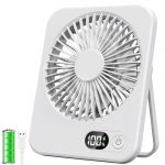 ITJMRJP Ventilateur de Bureau Mini USB Ventilateur Portable avec Écran LCD 2500mAh Batterie Ventilateur Silencieux 5 Vitesses Petit Ventilateur de Table Rechargeable pour Bureau Maison Camping(Blanc) (YANGANG-DE, neuf)