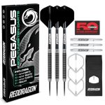 RED DRAGON Pegasus 25 Gram Jeu de fléchettes Professional en tungstène Steeltip avec ailettes, tiges (tiges) et Portefeuille (Red Dragon Darts, neuf)