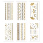 6 Feuilles Tatouage Ephemere Autocollants, Métal Feuille d'or Chaud Autocollant de Tatouage Imperméable, pour Enfants Adultes Hommes et Femmes (WANGNA STORE, neuf)