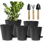5 Pcs Pots de Fleurs en Plastique, 17.8/16.5/15.2/13.9/12.7cm Pots à Fleurs/Plantes en Plastique, Auto-Arrosant avec Soucoupe de Fleur Convient aux Jardins de Balcon Intérieurs et Extérieurs(Noir) (Idealife-EU, neuf)