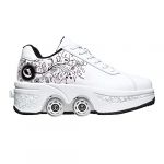 Rollers Skate Shoes Chaussures à roulettes Chaussures de skateboard réglables avec roulettes pour femme (36, rose blanc) (LiDe Technolojy, neuf)