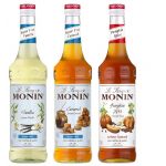 MONIN - Assortiment Vanille Sans Sucre + Caramel Sans Sucre + Sirop de Citrouille Saveur Epic&eacute;e - Pour Caf&eacute;, Chocolat Chaud, Capuccino ou Latte - Ar&ocirc;mes Naturels - Bouteille en Verre - 3 x 70 cl (shop night and day srl, neuf)