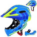 Casques de Vélo Enfants, Casque Intégral avec Mentonnière Détachable, 52-56 cm Casque pour Garçon Fille, Casque de Sécurité Sportive pour Vélo Skateboarding Roller Skating roulettes (Bleu Jaune) (DERUNRUN, neuf)