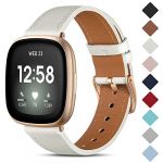 CeMiKa Bracelet en Cuir Compatible avec Fitbit Sense/Fitbit Versa 3, Premium Cuir V&eacute;ritable Band de Remplacement Compatible avec Fitbit Sense/Fitbit Versa 3 Bracelet, Blanc/Or Rose (CeMiKa Store, neuf)