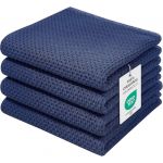 Moosfor Lot de 4 torchons de cuisine 100 % coton - 32 x 72 cm - Doux - Absorbants - Torchons de cuisine épais de qualité supérieure - Bleu marine (Moosfor FR, neuf)