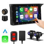 VSYSTO Moto Dash Cam, Lecteur de Voiture sans Fil et Voiture Portable Android, 5" IPS &eacute;cran Tactile &eacute;tanche, cam&eacute;ra HD 1080P Avant et arri&egrave;re, capteur de Pression des pneus, Appareil de Navigation (VSYSTO Official-FR, neuf)