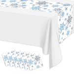 Nappe de No&euml;l avec motifs de flocons de neige, 6 pi&egrave;ces de napperons imprim&eacute;s bleu gris pour d&eacute;corations de f&ecirc;te de No&euml;l sur le th&egrave;me de l&rsquo;hiver, 35 x 274 cm (APUMY US, neuf)