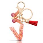 MORSUNBELA porte clef avec lettre V initiale porte cl&eacute; femme porte clef personnalisable, papillon pendentif, cadeau pour femme - rouge (MORSUNBELA-FR, neuf)