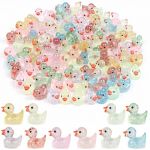 DiULi 110 Pieces Mini Canards en Résine, Transparent avec Remplissage de Paillettes,Canard Plastique Figurines pour Aquariums Bricolage Maisons Poupées Paysages Jouets de Bain (Cinye, neuf)