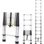 Lospitch Échelle télescopique avec Crochet Amovible, échelle Extensible de 3,8 m en Aluminium, échelle Pliante télescopique Capacité de Charge de 150 kg (Bessie Moss Shop, neuf)