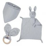 BINYI Cadeau Naissance Fille Garcon Personnalis&eacute; Lapin Doudou Mouchoir Kit Cape de Bain Bebe Coton Bavoirs Bebe Naissance et Serviette de Bain B&eacute;b&eacute; Gar&ccedil;on Fille Enfant Accessoire (Gris) (BINYI, neuf)