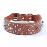 haoyueer - Collier pour chien à pointes cloutées en cuir élégant avec rivets en forme de balle et strass, doux et réglable pour chiens de taille moyenne et grande (L, Marron) (haoyueer-uk, neuf)