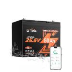 LiTime 24V 50Ah Bluetooth LiFePO4 Lithium Batterie, Protection Basse temp&eacute;rature, Parfaite pour la Marine, Les Moteurs de trolling, Le Yacht, la Marine, Le Bateau, Le Camping-Car, Le sondeur de p&ecirc;che (LiTime EU, neuf)