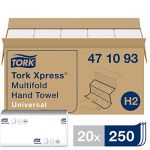 Tork Xpress Essuie-mains interfoliés - 471093 - Papiers d'essuyage pliés en Z qualité Universal pour Distributeur H2 - Essuie-mains papier 1 pli blanc - 20 x 250 feuilles, 20 x 250 sheets (Altruan fr, neuf)
