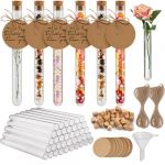 OFFCUP Lot de 40 Tubes &agrave; Essai, Tube &agrave; Essai avec Bouchon en Li&egrave;ge, Eprouvette Plastique Transparent avec 40 &Eacute;tiquettes 1 Entonnoirs 20m Corde de Chanvre pour Plante Bonbons Epice Echantillon 16*150mm (BEST-SELLER5, neuf)