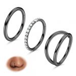 BodyBonita 16G Noire Piercing Nez Anneaux - 3 Pi&egrave;ces Acier Chirurgical 316L Anneaux de Nez &agrave; Double Cr&eacute;oles Zircone Cubique Conch Piercing Septum Oreille Helix Rook Tragus Cartilage Daith 8mm (BodyBonita Jewelry, neuf)