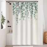 Uiiooazy Rideau Douche Anti Moisissure, Rideau de Douche 120x180cm Feuilles Vert Eucalyptus Fleur Violet Rideaux de Baignoire Tissu Lavable Imperméable Polyester Rideaux Salle de Bain avec 8 Crochets (dongguibinjingpinxiaodianpu, neuf)