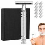 BUTBU Rasoir pour Homme, Rasoir de Femme en M&eacute;tal avec 10 Lames de Rechange en Acier inoxydable Su&eacute;dois, pour un Rasage Net et Lisse, Durable et Facile &agrave; Utiliser (Argent) (YuYuZoe, neuf)