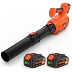 Souffleur de Feuilles sans Fil, 2 x 5200 mAh avec Chargeur, Souffleur Feuilles Mortes Vitesse Max 305 km/h, Moteur sans balais Puissant, R&eacute;glage &agrave; 5 Vitesses et Mode Turbo (PROFESSIONAL COMMERCE S.R.L., neuf)