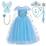 Lito Angels Déguisement Robe de Princesse Elsa Reine des Neiges avec Accessories pour Fille Enfant, Anniversaire Fete Carnaval Costume, Taille 4-5 ans, Bleu (Lito Angels FR, neuf)