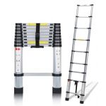 Lospitch Échelle télescopique Pliable en Aluminium avec Crochet, 2,6 m avec mécanisme de Verrouillage à Ressort - Charge maximale : 150 kg - pour Maison, Grenier, Jardin (Bessie Moss Shop, neuf)